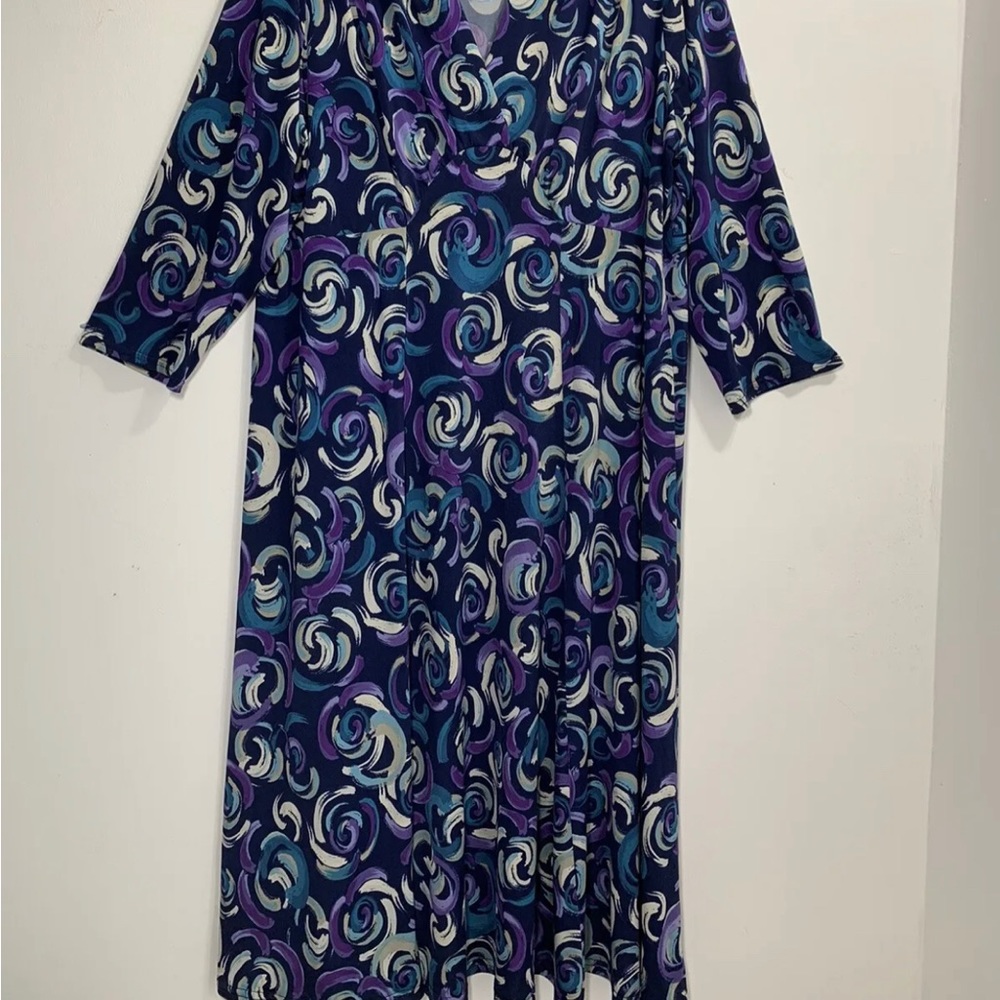 Anthology Midi Dress Navy Floral 3/4 Sleeves V-Neck Stretch Jersey UK Size 22 - Picture 4 of 11